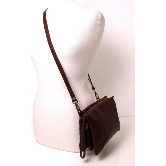 LUCKY BRAND BROWN GENUINE LEATHER ZIP SHOULDER BAG XBODY MESSENGER HANDBAG - Picture 4 of 12